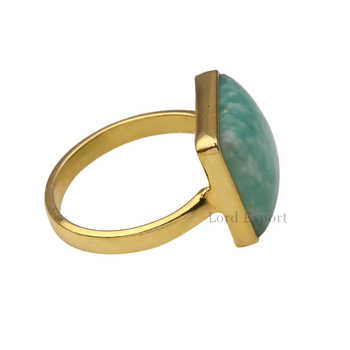 12mm Amazonite Gemstone Bezel Setting 18K Gold Rhodium Genuine 925 Sterling Silver Dainty Square Ring for Women's Fine Parties