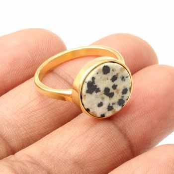 Hot Selling Solid 925 Sterling Silver Genuine Dalmatian Round 12mm Coin Shape 18k Gold Filled Dainty Minimalist Band Ring