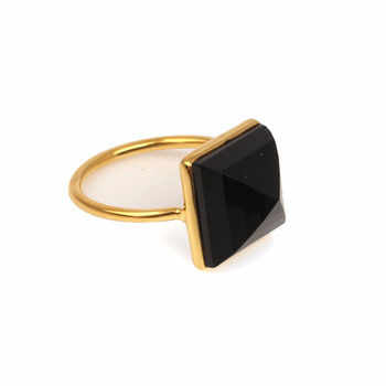 Best Selling 18K Gold Plated Handmade Bezel Ring 12mm Natural Black Onyx Gemstone Dainty Fine Women's Jewelry