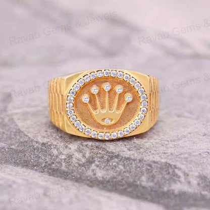 New Arrival Solid 925 Sterling Silver Ottoman Style CZ Prong Setting King Of Crown Signet Ring For Men's Fine Handmade Jewelry