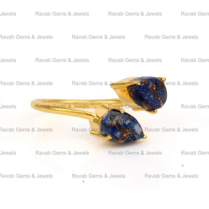 Best Selling 6x4mm Pear Mohave Lapis Lazuli Copper 925 Silver Vermeil Eternity Dainty Adjustable Prong Setting Ring for Parties