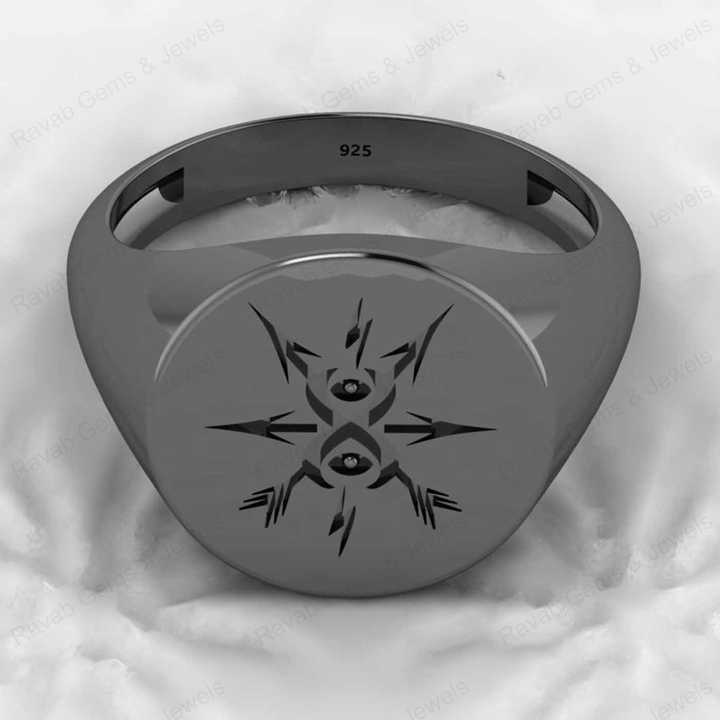 Hot Selling Genuine 925 Sterling Silver North Star Compass Engraved Monogram Signet Men's Ring Customized Personalized Jewelry