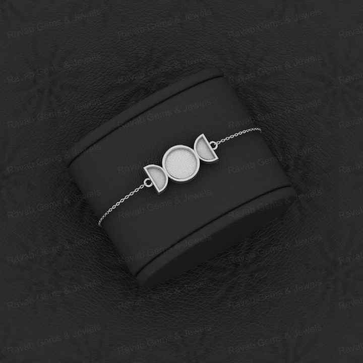 Top Quality 925 Solid Silver Semi Mount Chain Bracelet Round Half Moon Resin Gemstone 18K Gold Plated Ashes Setting Jewelry