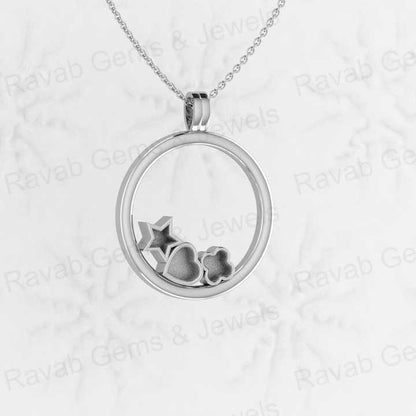 925 Sterling Silver 30mm Circle With Star Heart Clover Semi Mount Blank Pendant Resin Ashes Necklace Work Jewelry Findings Charm
