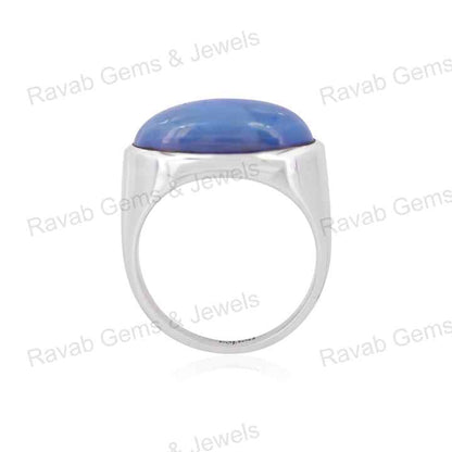 Best Selling 10x18mm Natural Blue Opal Oval Cabochon Healing Crystal 925 Silver Bezel Eternity Band Ring Fine Jewelry For Women