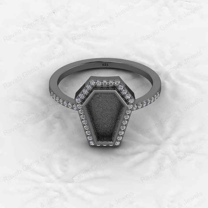 Custom Design 925 Sterling Silver Coffin Shape CZ Semi Mount Blank Setting Ring for Gemstone Findings Without Stone Jewelry