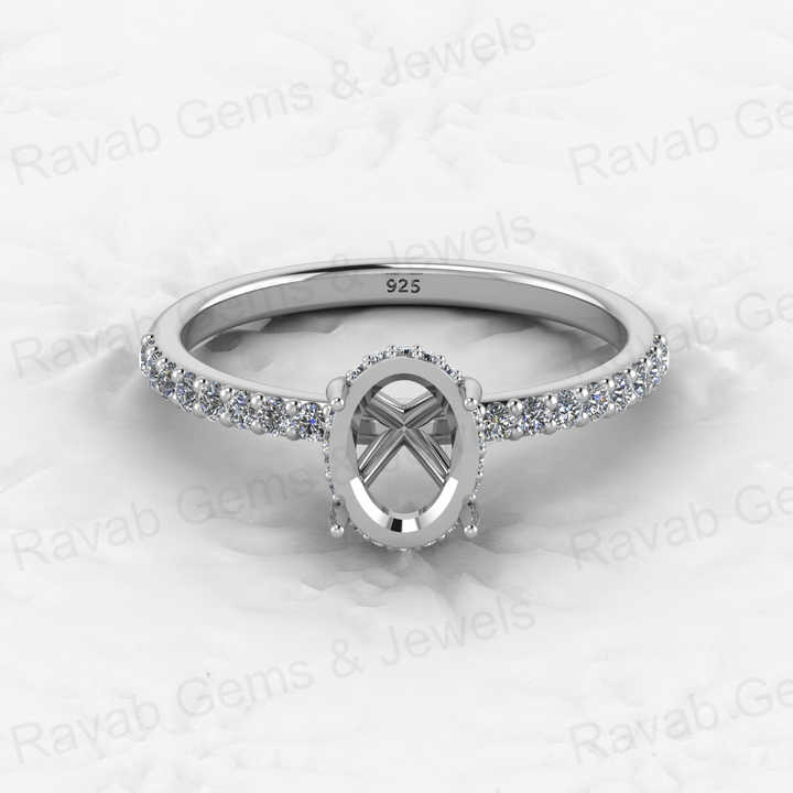 Best Quality 925 Silver 6x8mm Oval Eternity Zircon Semi Mount Solitaire Blank Setting Ring Jewelry Making Findings & Components