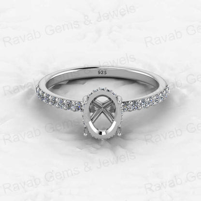 Best Quality 925 Silver 6x8mm Oval Eternity Zircon Semi Mount Solitaire Blank Setting Ring Jewelry Making Findings & Components