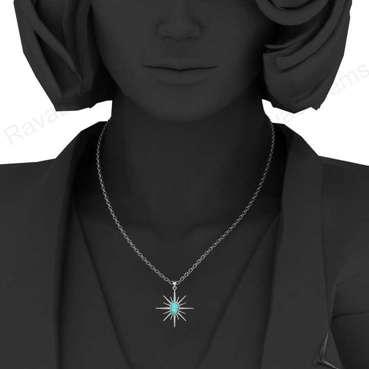 New Arrival Solid 925 Sterling Silver Natural Amazonite 6x10mm Flat Oval Compass Design Bezel Setting Fine Pendant for Women