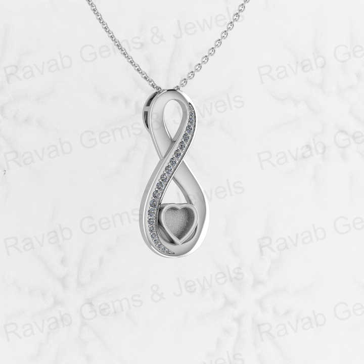 High Quality 925 Silver Blank Bezel Semi Mount Setting 6mm Infinity Heart Charm Zircon Pendant Jewelry for Resin Ashes and Stone