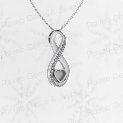 High Quality 925 Silver Blank Bezel Semi Mount Setting 6mm Infinity Heart Charm Zircon Pendant Jewelry for Resin Ashes and Stone