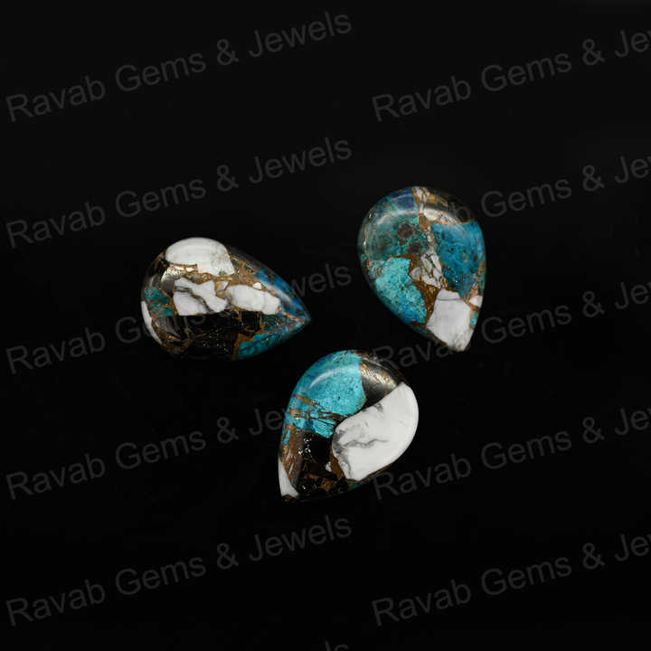 Top Rare 16x22mm White Buffalo Kingman Turquoise Pear Shape Cabochon Gemstone Hand Polish Loose Stone for Making Fine Jewelry