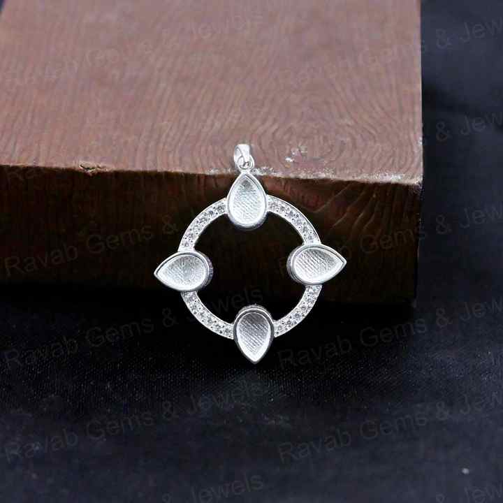 High Quality 925 Silver 6x4mm Pear Floral Surrounded CZ Blank Charm Pendant Stone Setting Jewelry Making Findings Components