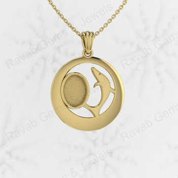 Solid 925 Sterling Silver 24mm Semi Mounting Charm Pendant Setting Dolphin Fish Circle Breast Milk Keepsake Jewelry Solid 925