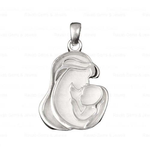 Solid Real 925 Sterling Silver 25mm Mother Kissing Baby Semi Mount Charm Pendant Blank Setting for Resin & Ashes Work Jewelry