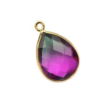 Top Selling 925 Sterling Silver Women's Pear Shape Charm Pendant Multi Bio Tourmaline Quartz Gemstone Gold Fine Pendants Charms