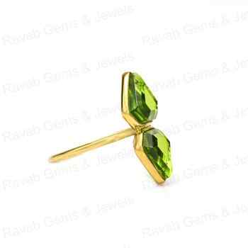 Top Quality Solid 925 Sterling Silver Peridot Hydro 10x14mm Fancy Cut Bezel Setting 18k Gold Plated Ring for Women Fine Jewelry