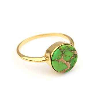 Hot Selling 12mm Mohave Green Copper Turquoise Bezel 18k Gold and 925 Sterling Silver Thick Band Ring for Women Fine Jewelry