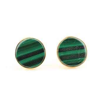 18K Gold Plated Stunning Indian Design Natural Malachite Gemstone 925 Sterling Silver Fine Stud Earrings for Women and Girls