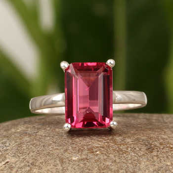 Top Selling Red Tourmaline Quartz Baguette Shape 10x14mm Solid 925 Sterling Silver Double Prong Setting Women Ring Best Gift Mom