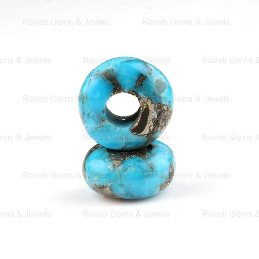 14x8mm Natural Polished Pyrite Turquoise Rondelle Shape Smooth Big Hole Size Briolette Gemstone Beads for Making Jewelry