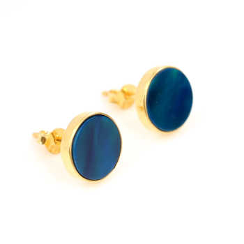 Best Selling Blue Synthetic Opal Round Flat Solid 925 Sterling Silver Handmade Stud Earring for Women & Girls Jewelry Suppliers