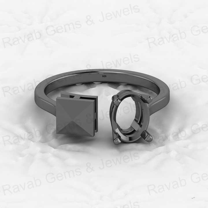 925 Solid Sterling Silver 8x5mm Oval Semi Mount Blank Setting Adjustable Ring for Breastmilk & Keepsake Resin Ceramic Jewelry