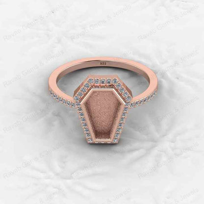 Custom Design 925 Sterling Silver Coffin Shape CZ Semi Mount Blank Setting Ring for Gemstone Findings Without Stone Jewelry