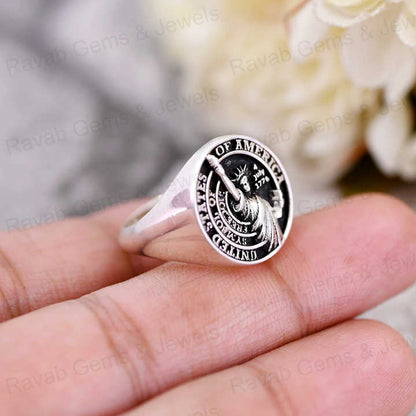 High Quality Genuine 925 Sterling Silver USA Statue of Liberty Personalized Men's Signet Ring Symbol of Freedom Fine Jewelry