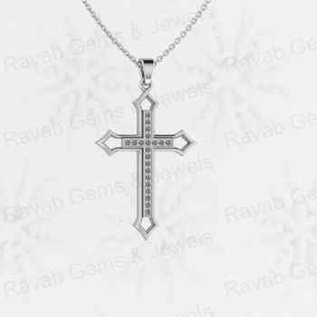 Handmade 925 Sterling Silver 24x35mm Long Cross Pendant CZ Diamond Micro Pave Set 18\" Necklace Keepsake Fine Pendants Charms