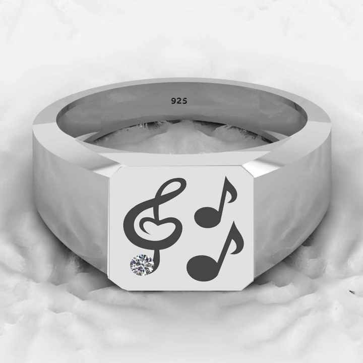 Top Selling Men's Fine Rings 925 Sterling Silver Music Symbol Lover Carlo Signet Fashionable Wholesale Gents Jewelry