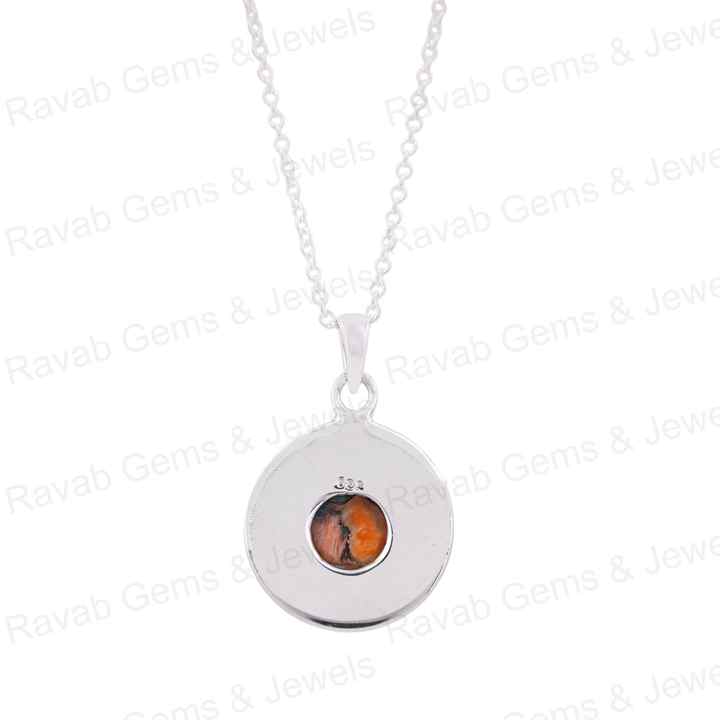 Handmade 10mm Spiny Oyster Copper Turquoise Gemstone Rhodium 925 Silver Designer Boho Women Pendant Necklace Fine Navajo Jewelry
