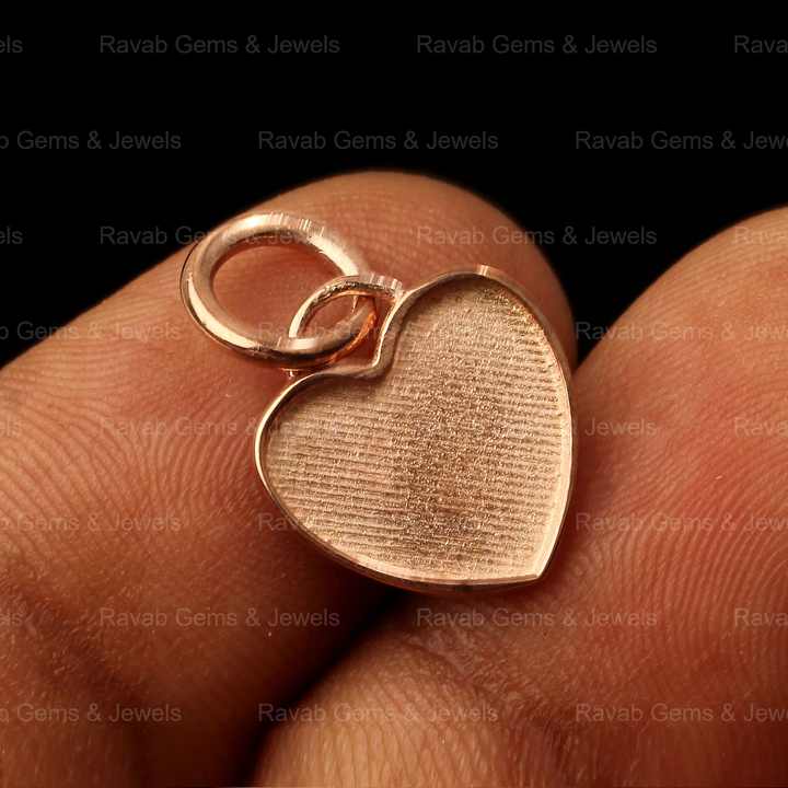 Keepsake Jewelry Rose Gold Plated 925 Silver 12mm Heart Charm Semi Mount Blank Bezel Setting Pendant for Findings & Components