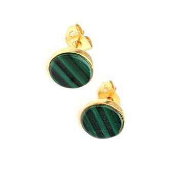 18K Gold Plated Stunning Indian Design Natural Malachite Gemstone 925 Sterling Silver Fine Stud Earrings for Women and Girls