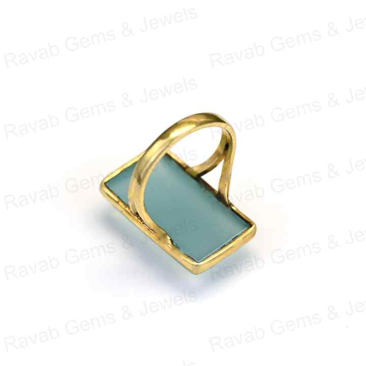 Best Selling 10x20mm Blue Chalcedony Stone 925 Silver Gold Vermeil Eternity Handmade Rectangle Bezel Women's Ring Fine Jewelry