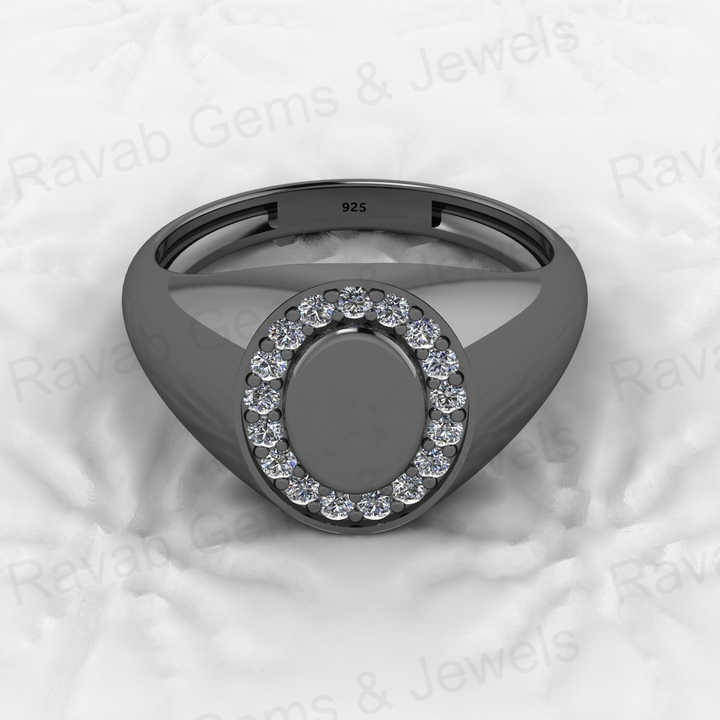 Genuine 18k Gold Plated 925 Sterling Solid Silver 8x12mm Oval Shape Pave CZ Diamond Signet Ring for Men Personalized Jewelry