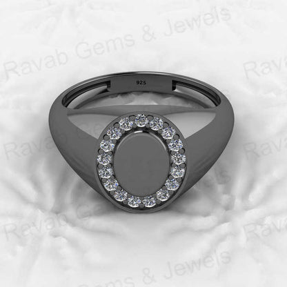 Genuine 18k Gold Plated 925 Sterling Solid Silver 8x12mm Oval Shape Pave CZ Diamond Signet Ring for Men Personalized Jewelry