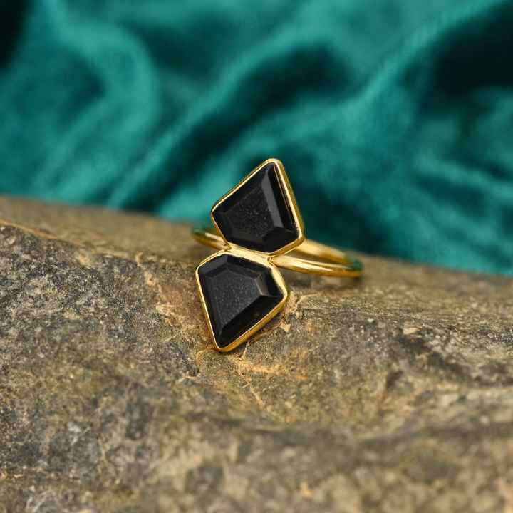 Super Quality Solid 925 Sterling Silver Natural Black Onyx Fancy Cut 10x14mm Bezel Setting 18k Gold Filled Fine Ring for Women