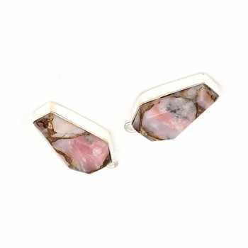 10x17mm Smooth Coffin Shape Flatback Pink Opal Copper Gemstone Bezel Genuine 925 Sterling Silver Fine Pendants & Charms Necklace