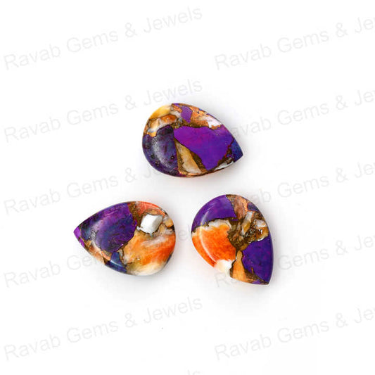 Best Selling 16x22mm Natural Purple Spiny Oyster Pear Shape Cabochon Gemstone Hand Polish Loose Stone for Making Fine Jewelry