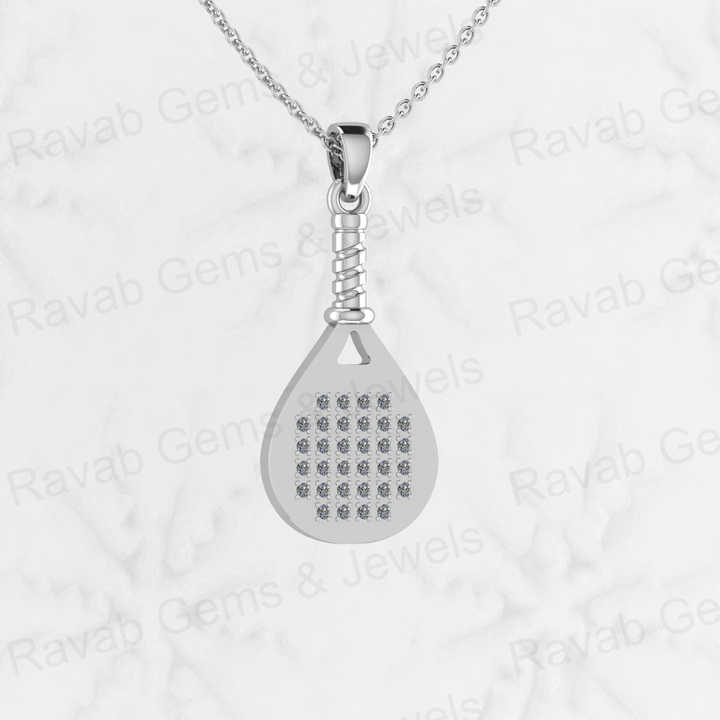 Best Selling 925 Silver CZ Tennis Player Paddle Racket Charm Pendant Necklace Personalized Gift Fine Hip Hop Jewelry For Women