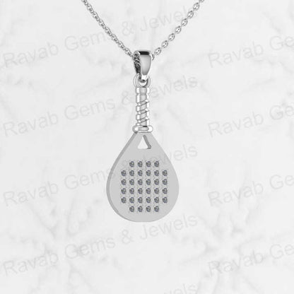 Best Selling 925 Silver CZ Tennis Player Paddle Racket Charm Pendant Necklace Personalized Gift Fine Hip Hop Jewelry For Women