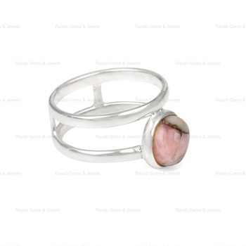 Top Selling 925 Sterling Silver Double Band Ring Women's Beautiful Pink Opal Copper Gemstone 8mm Genuine Fine Jewelry Gift