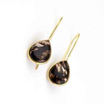 18K Gold Dainty Teardrop Earrings 12x16mm Black Cherry Synthetic Quartz Waterproof Fine Sterling Silver Gift for Anniversary
