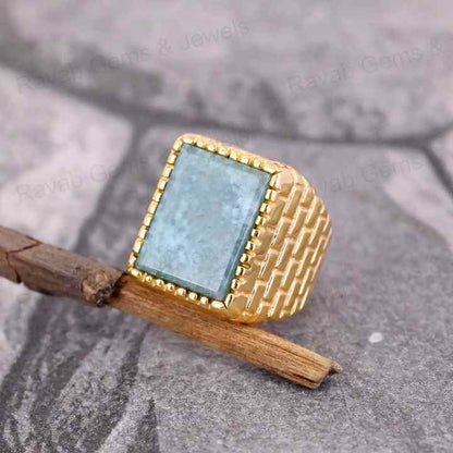 Handmade Solid 925 Silver 12x16mm Natural Amazonite Pattern Bricks Rectangle Signet Ring for Men Latest Design Fine Jewelry