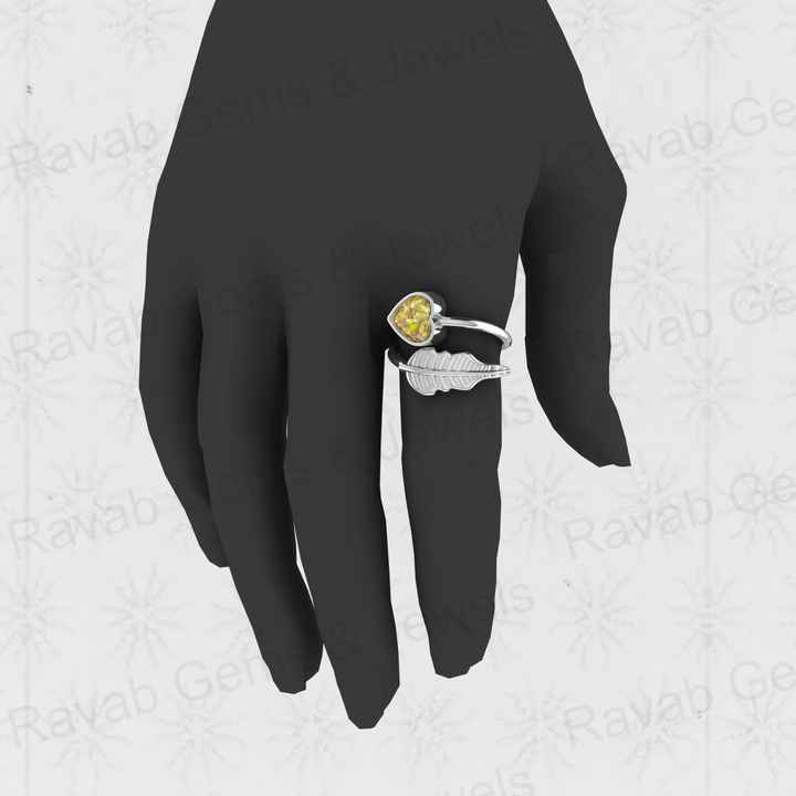 New Arrival 18K Gold Plated Genuine 8mm Heart 925 Silver Peridot Copper Turquoise Adjustable Leaf Design Ring for Women Jewelry