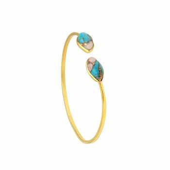 Best Quality Solid 925 Sterling Silver 18k Gold Plated Pink Copper Turquoise Marquise Adjustable Cuff Bangle Fine Jewelry