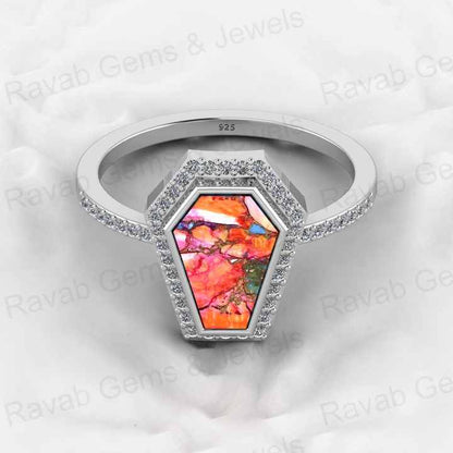 Top Selling Genuine 925 Silver Mix Oyster Copper Mohave Turquoise Gemstone Bezel Sating Coffin Designer Ring for Women Jewelry