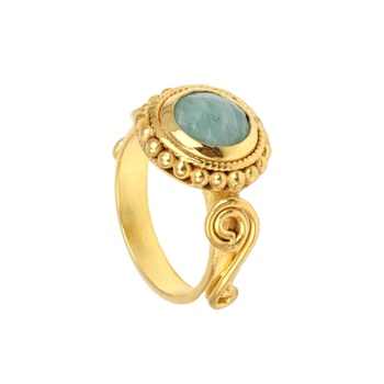 Hot Setting Solid 925 Sterling Silver 18k Gold Plated Green Amazonite Round Cut Bezel Setting Handmade Women Ring Fine Jewelry