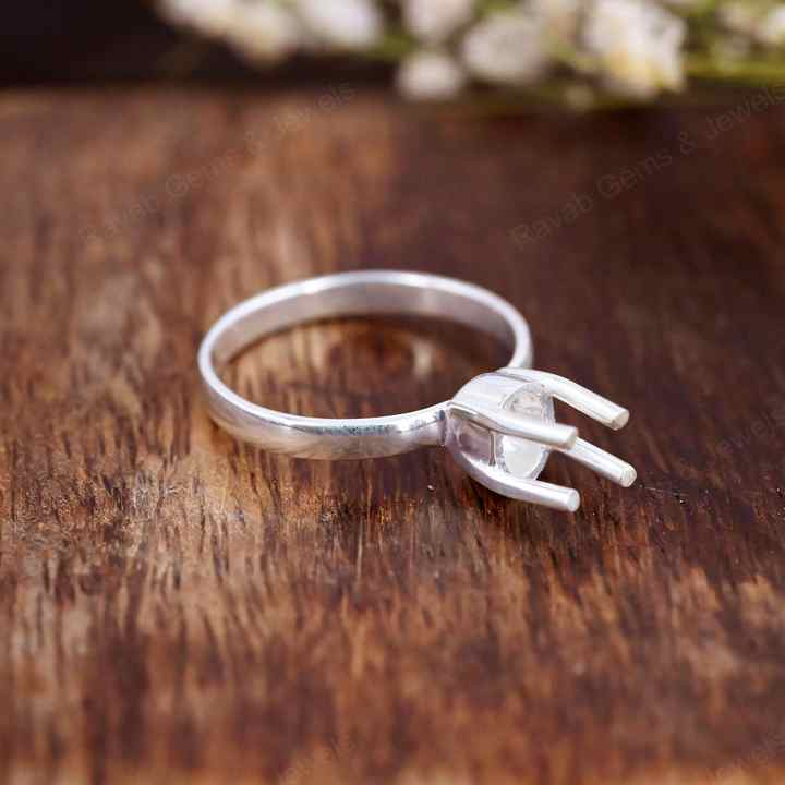 Superb Genuine 925 Sterling Silver 4 Prong Setting 4x8mm Oval Shape Semi-Mount Blank Setting Ring For Women Keepsake Jewelry
